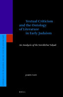 Textual Criticism and the Ontology of Literature in Early Judaism : An Analysis of the Serekh ha-Yaḥad /